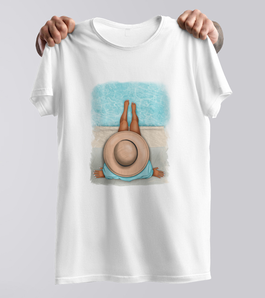 Afro Woman Relaxing By The Pool In Summer Hat T-Shirt