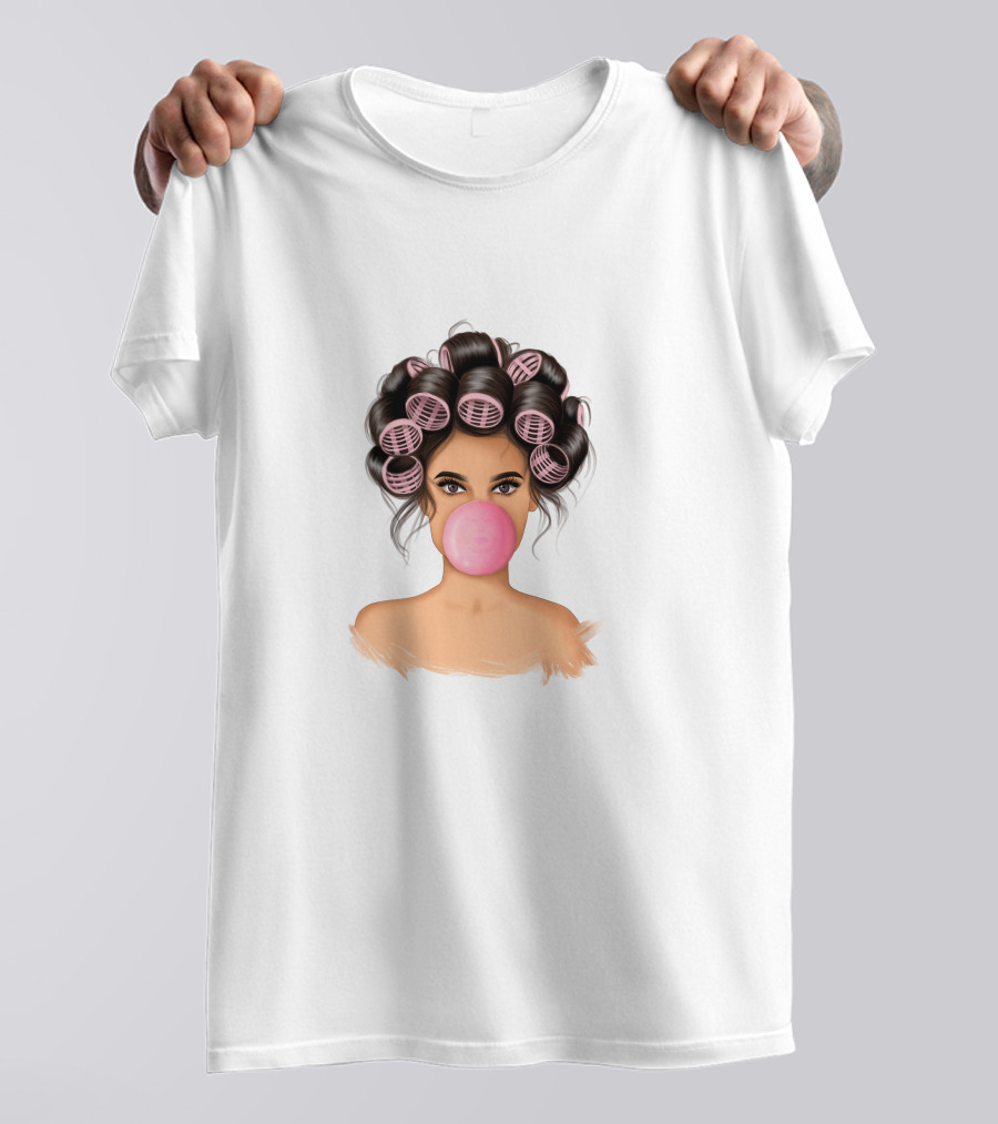 Bubble Gum Girl Hair Curlers T-Shirt