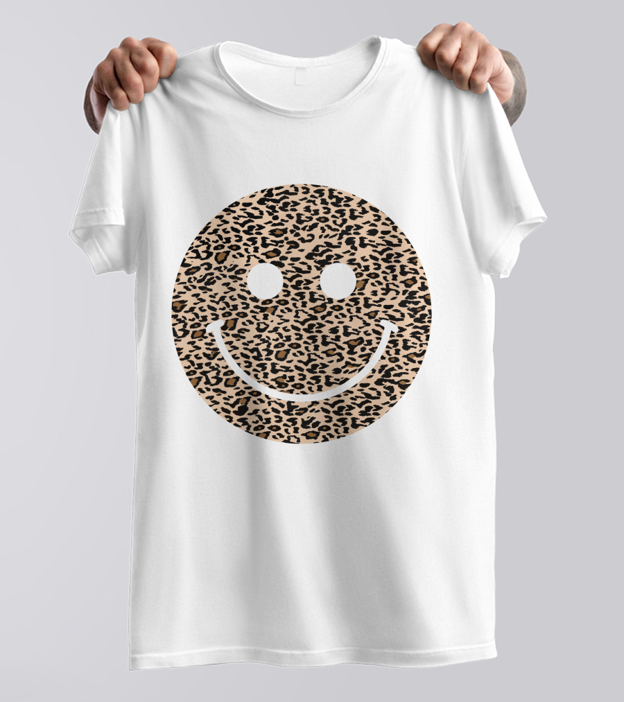 Leopard Print Happy Face T-Shirt