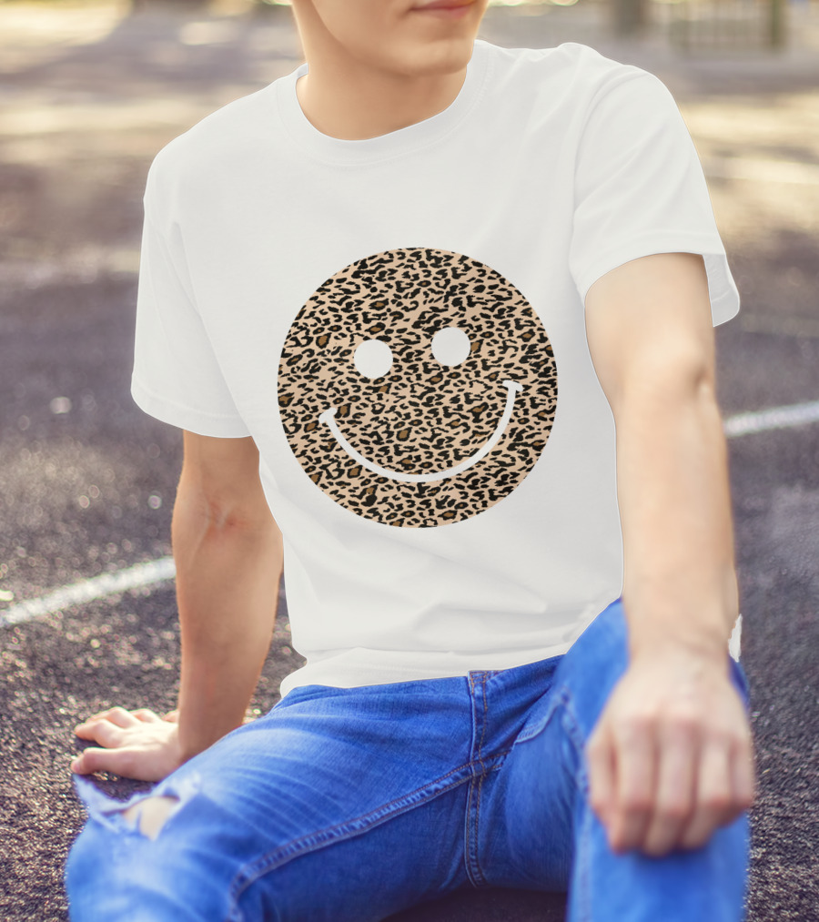 Leopard Print Happy Face T-Shirt