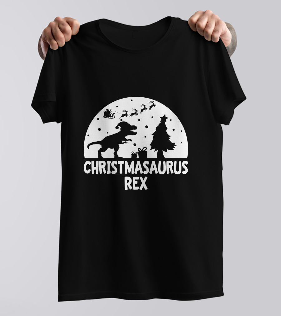 CHRISTMASAURUS REX Dinosaur Santa Sleigh Tree T-Shirt