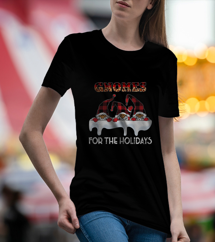 Gnomes For The Holidays Plaid Hat Christmas Cheer T-Shirt