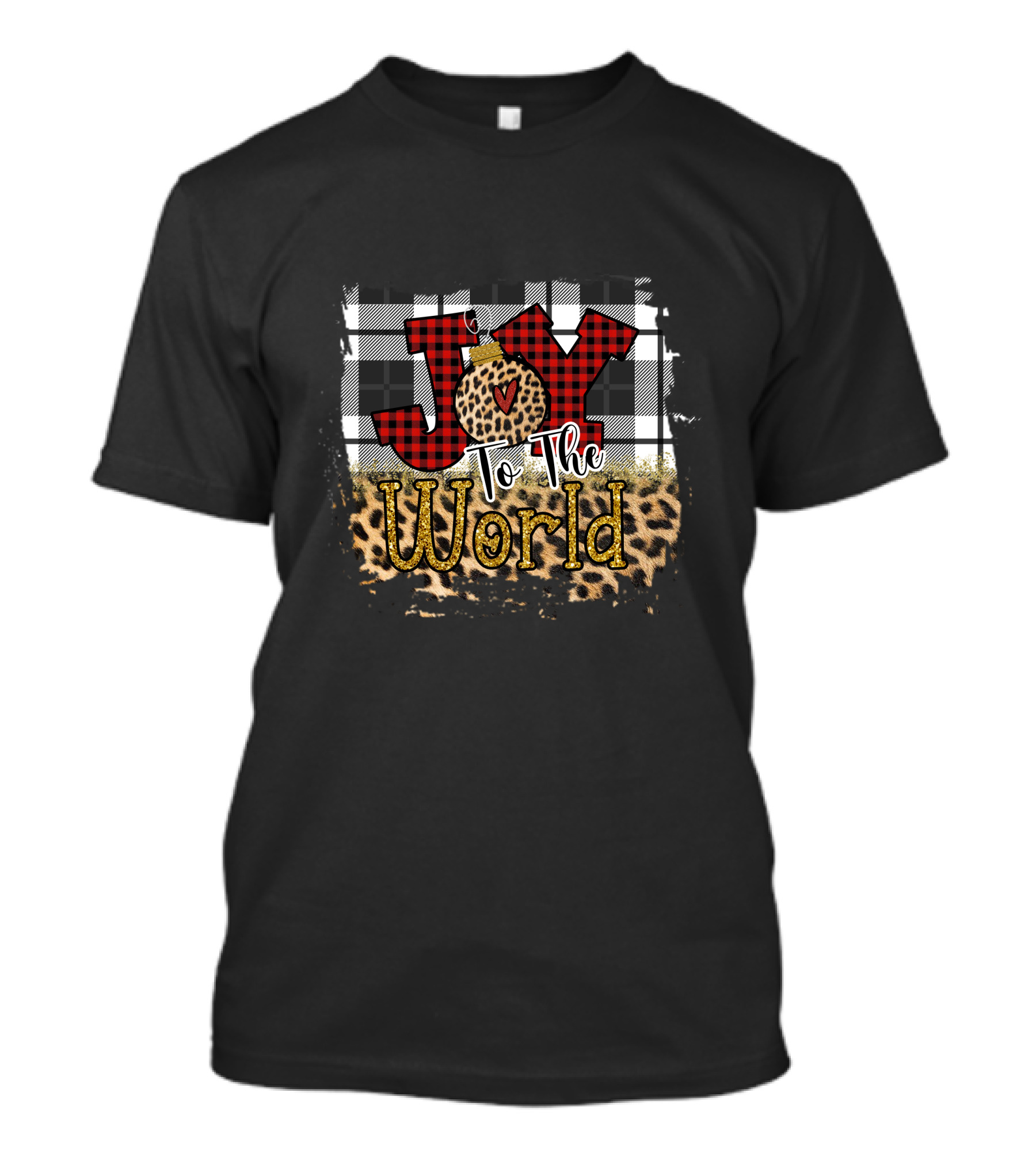 Joy To The World Buffalo Plaid Leopard Christmas T-Shirt