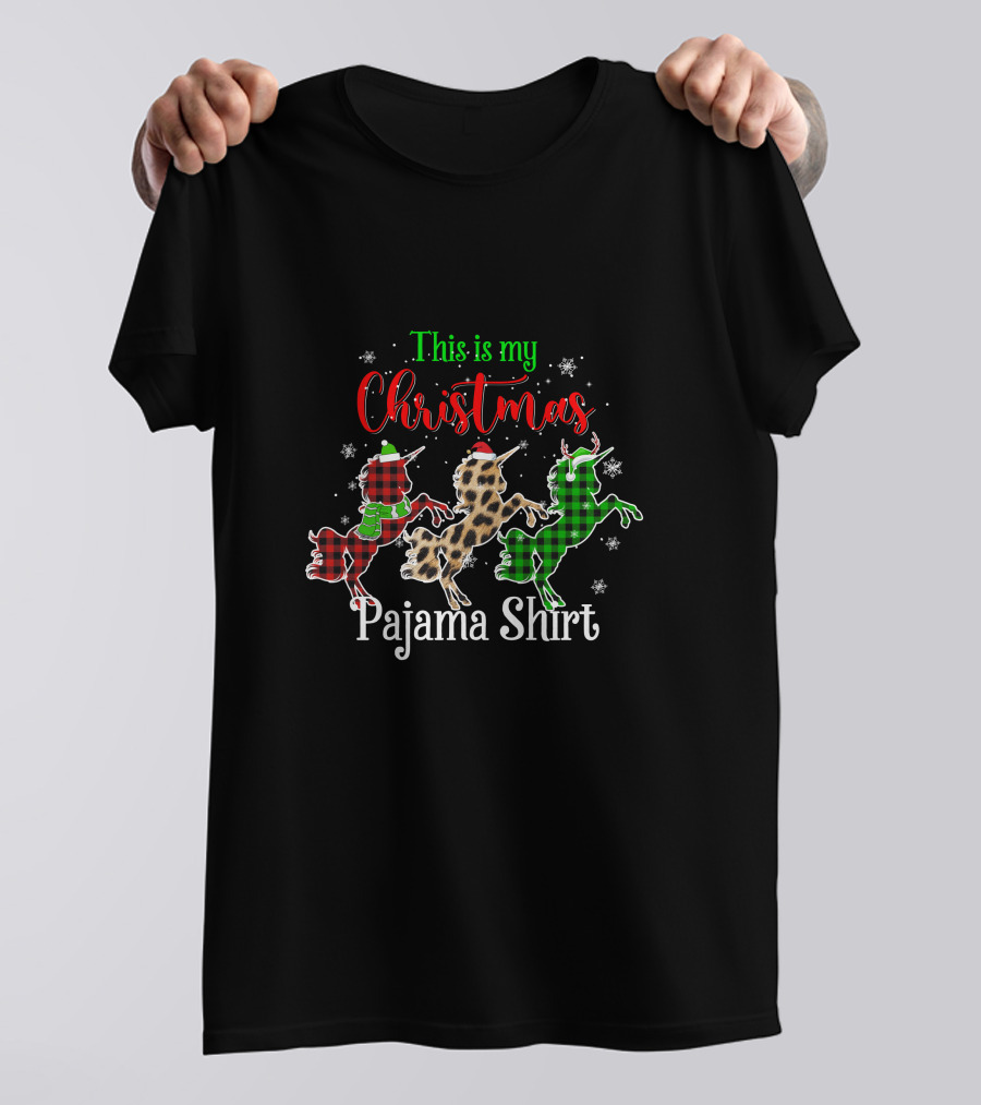 This Is My Christmas Pajama Shirt Unicorn Snowflakes Plaid Leopard T-Shirt