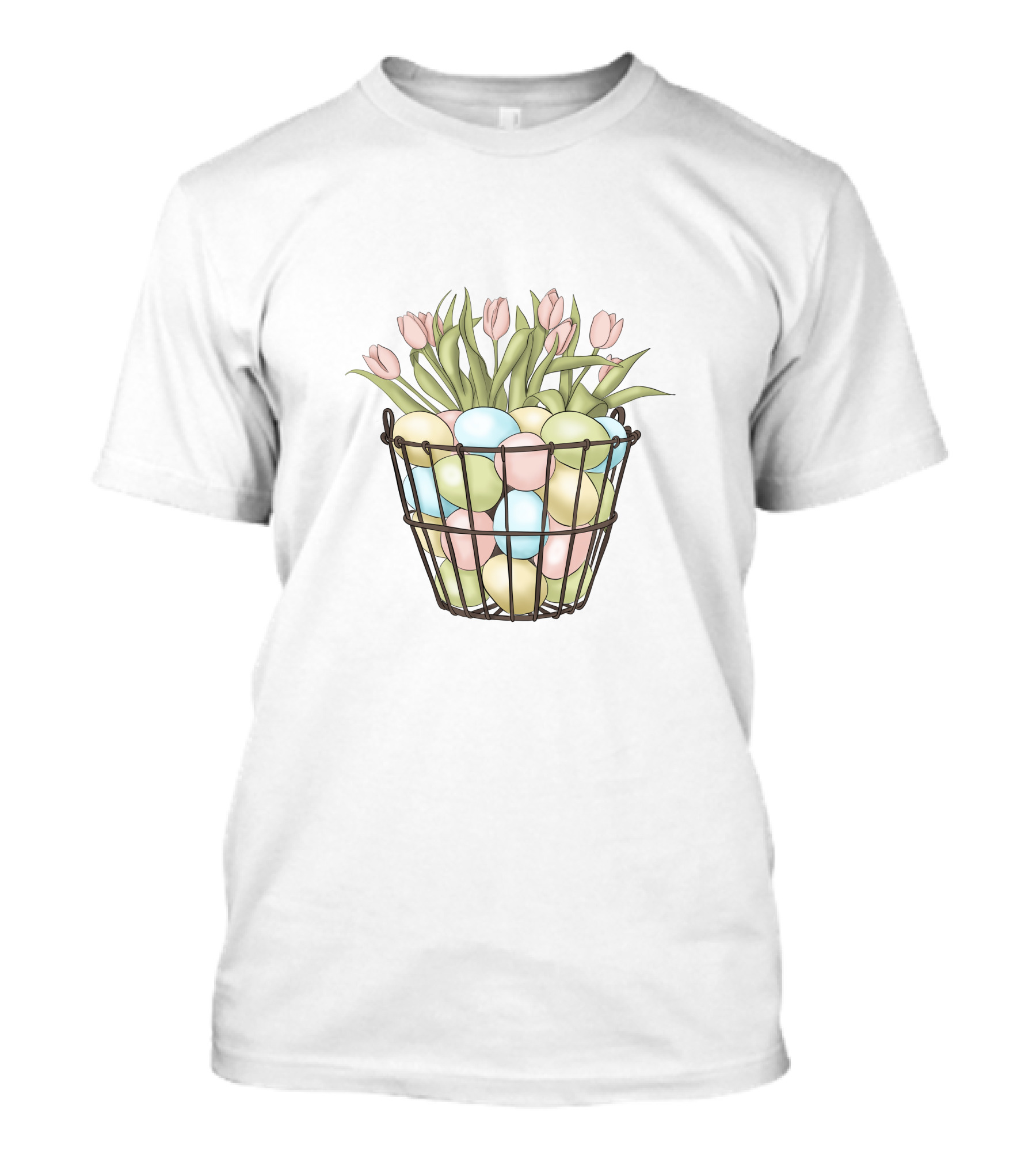 Easter Eggs And Tulips In Basket T-Shirt