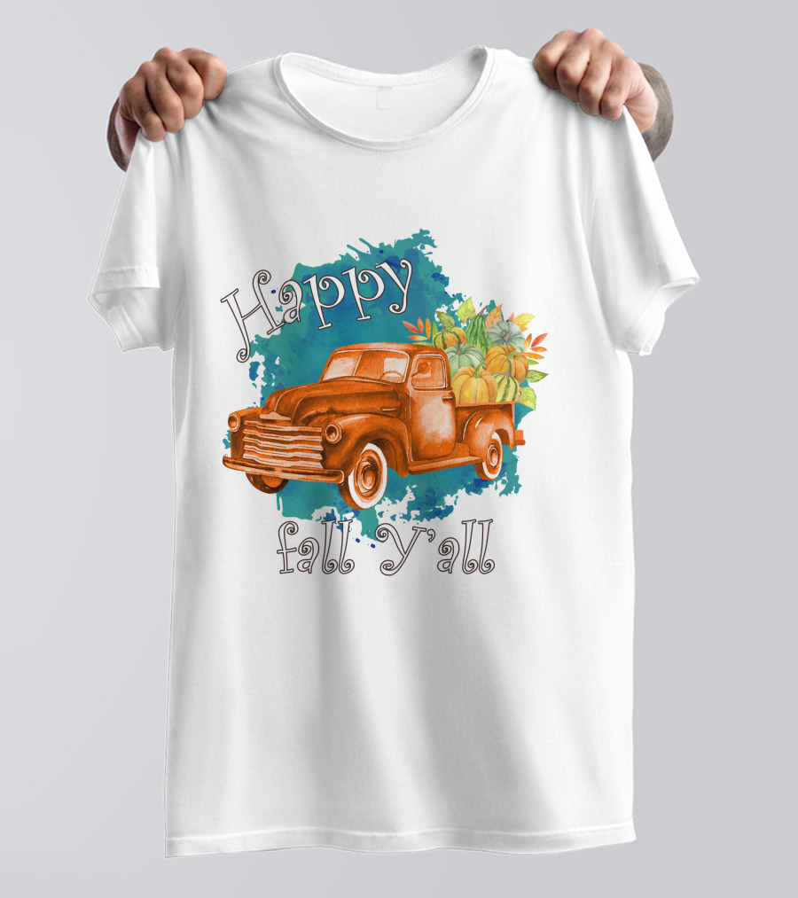 Happy Fall Y'all Rustic Truck With Pumpkins T-Shirt