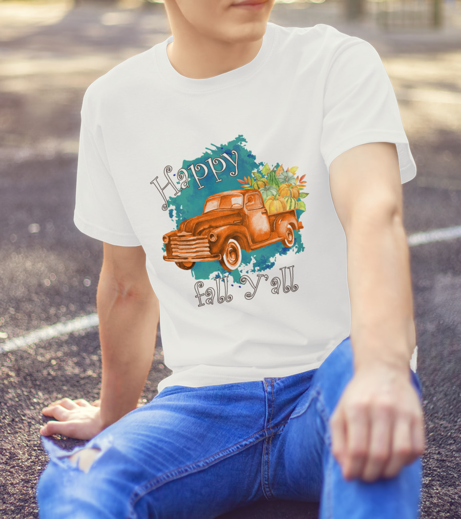 Happy Fall Y'all Rustic Truck With Pumpkins T-Shirt