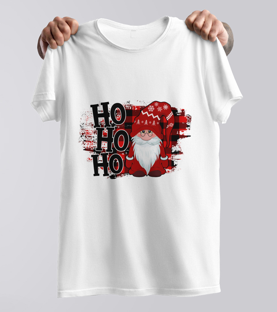 Ho Ho Ho Gnome Christmas Plaid Santa T-Shirt