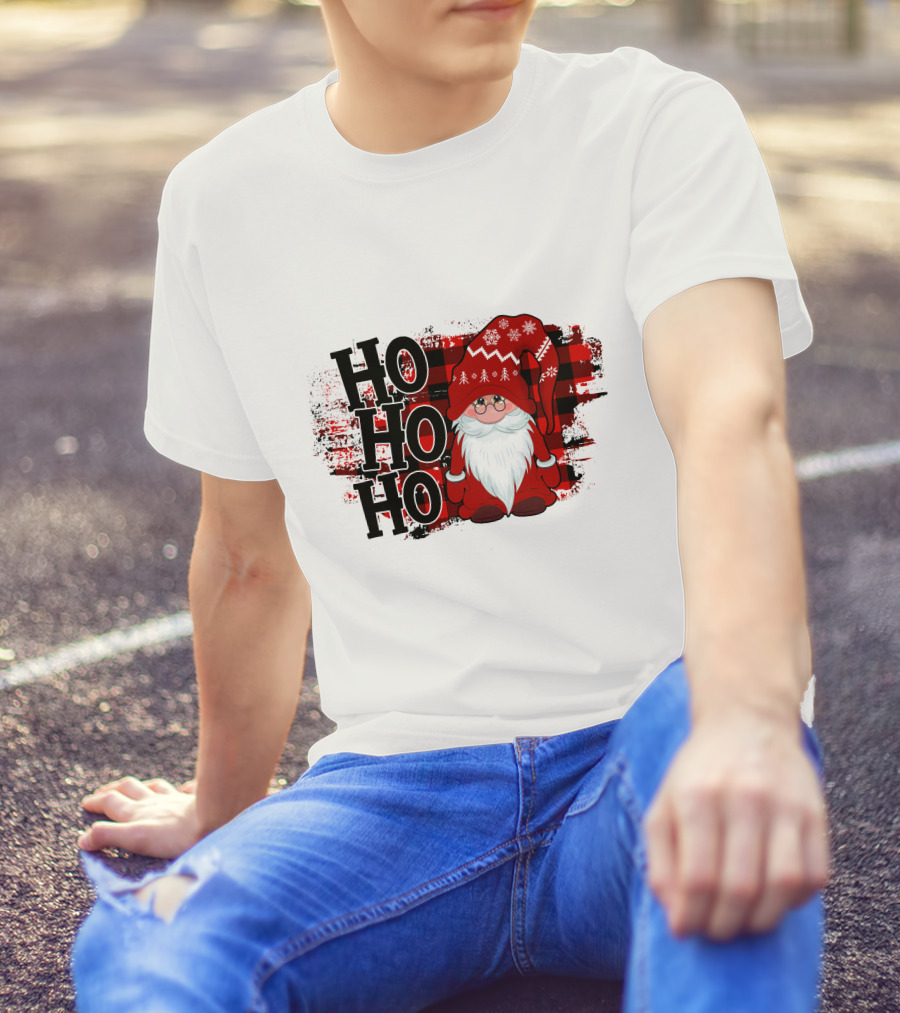 Ho Ho Ho Gnome Christmas Plaid Santa T-Shirt