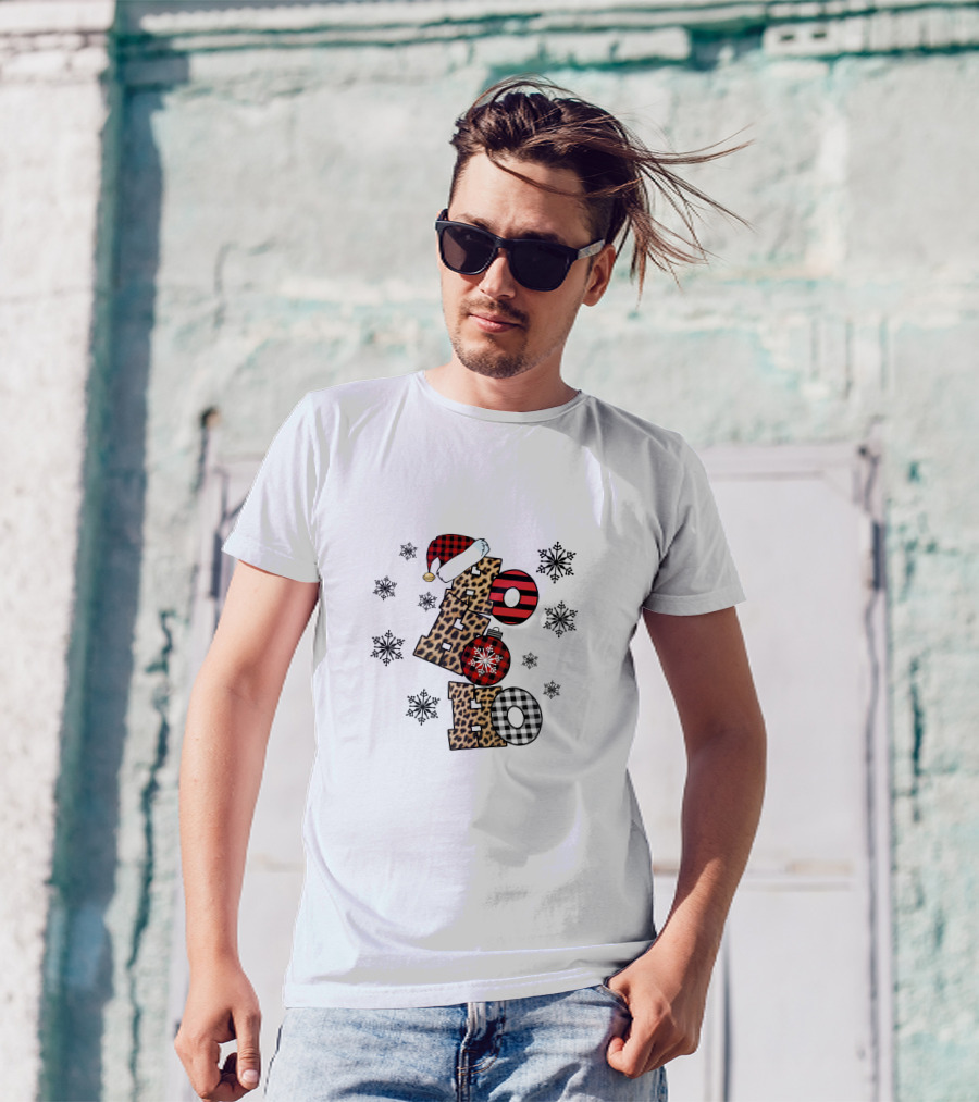 Ho Ho Ho Christmas Leopard Print Santa Snowflakes T-Shirt