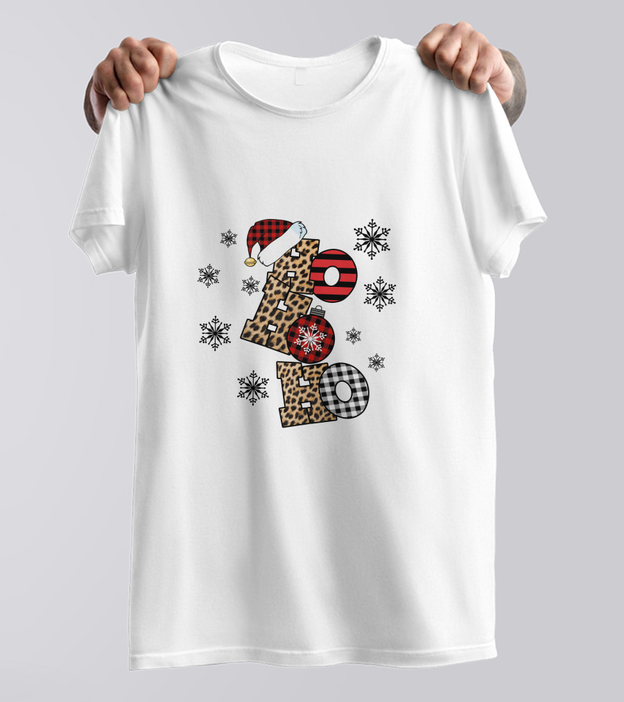 Ho Ho Ho Christmas Leopard Print Santa Snowflakes T-Shirt