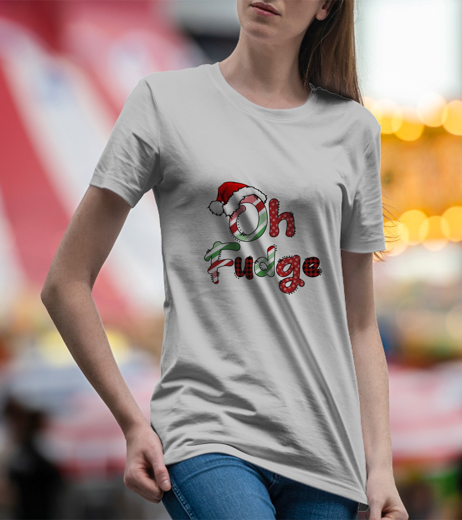 Oh Fudge Christmas Santa Hat Candy Cane Festive Lettering T-Shirt