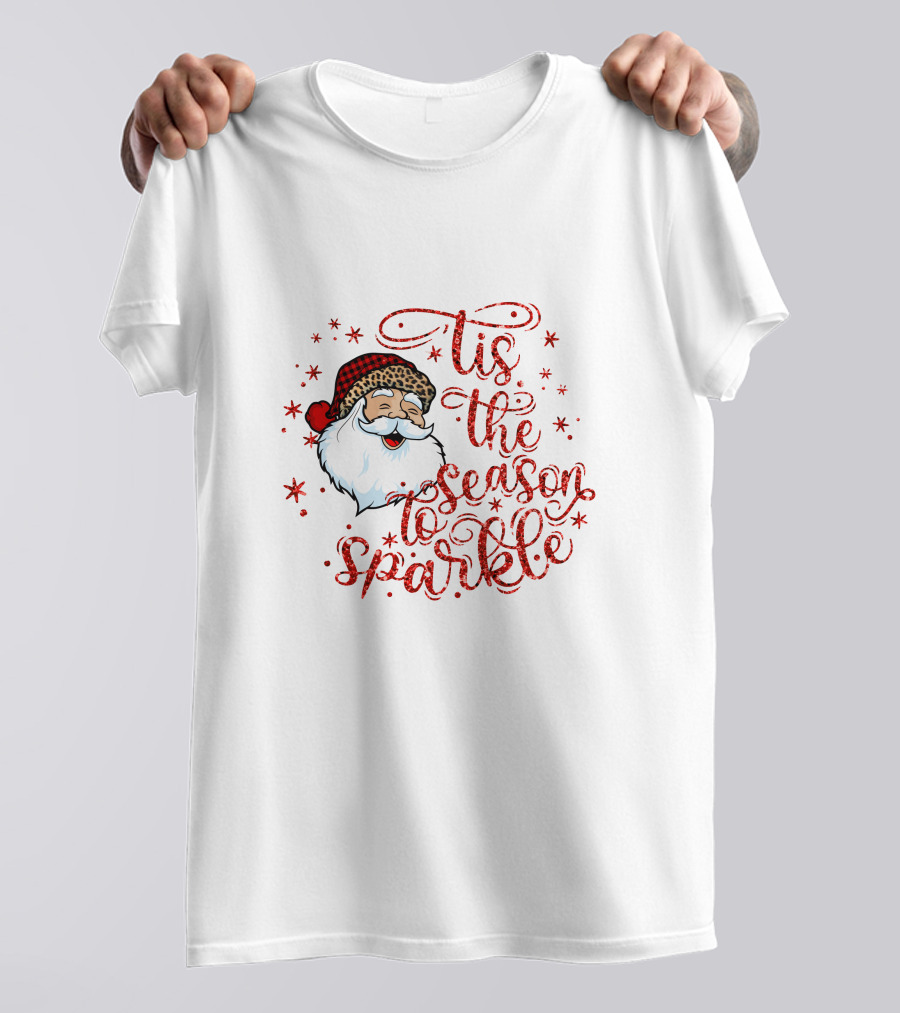 'Tis The Season To Sparkle Santa Hat Christmas Stars T-Shirt