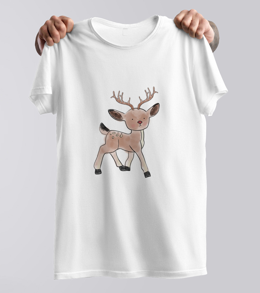 Xmas Baby Deer Sketch Antlers T-Shirt