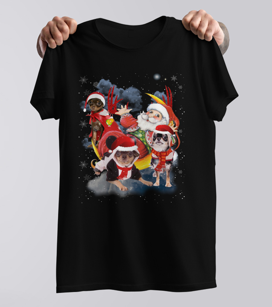 Santa's Sleigh Ride With Festive Christmas Dogs T-Shirt