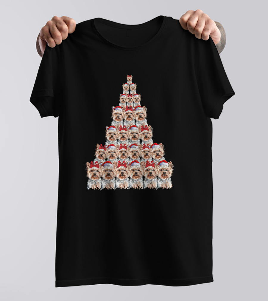 Christmas Yorkshire Terrier Santa Hat Tree T-Shirt