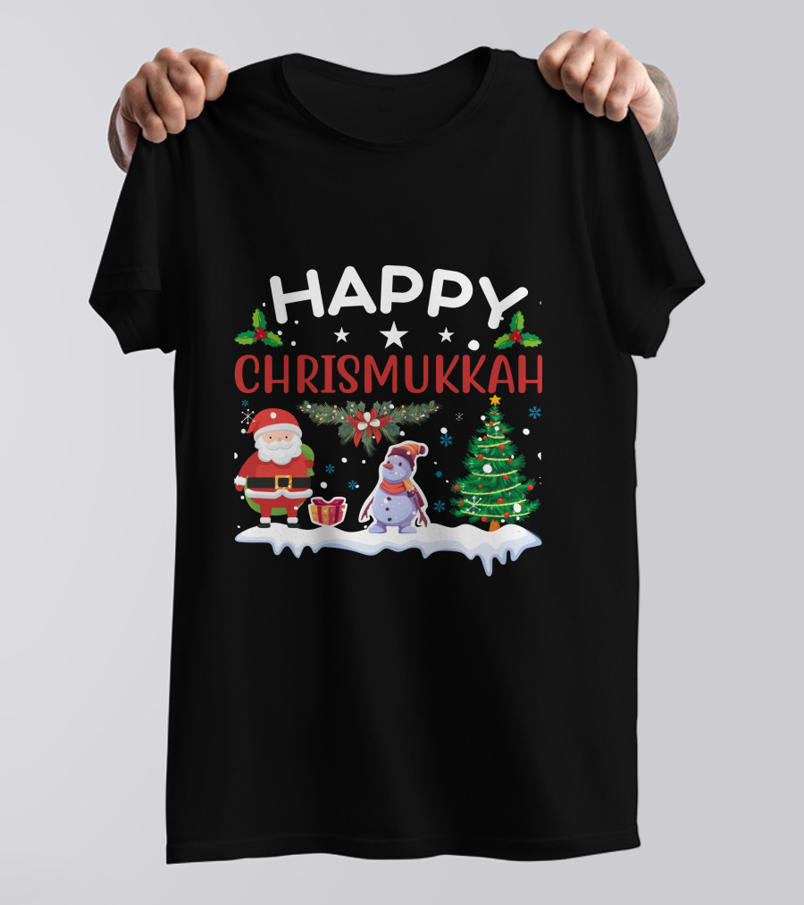 Happy Chrismukkah Santa Snowman Christmas Tree T-Shirt