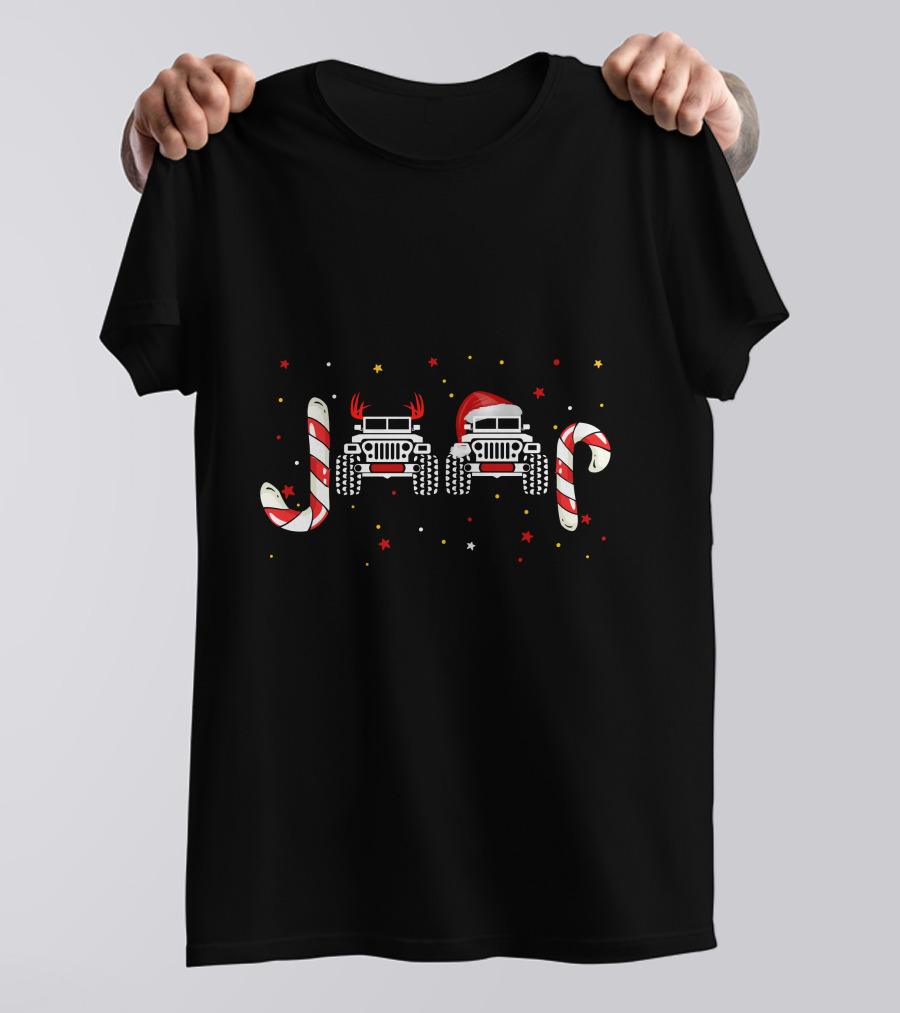 Jeep Christmas Candy Cane Reindeer Antlers Santa Hat T-Shirt