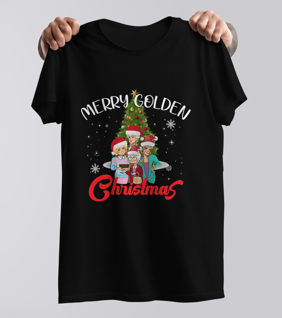 Merry Golden Christmas Golden Girls Santa Hats Christmas Tree Snowflakes T-Shirt