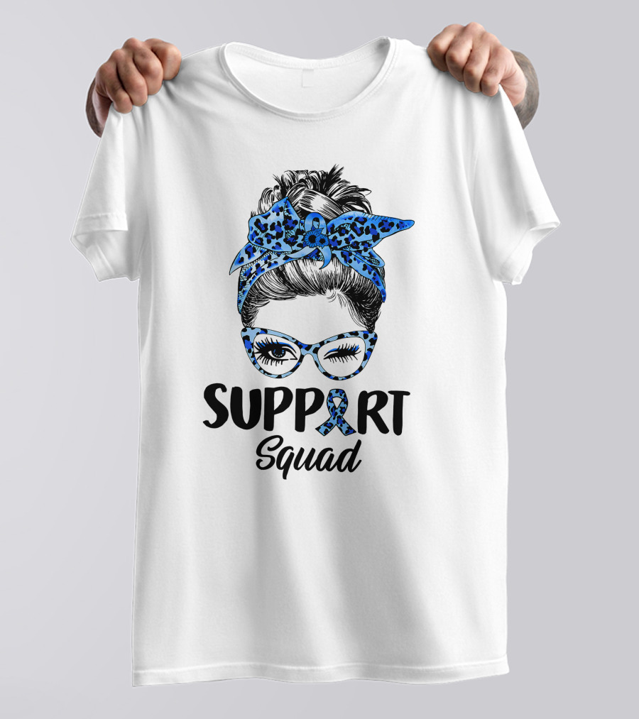 Messy Bun Support Squad Diabetes Awareness Ribbon Glasses And Bandana T-Shirt