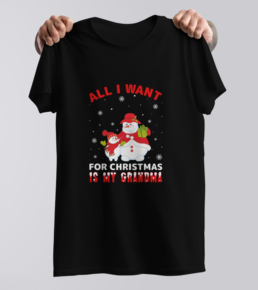 All I Want For Christmas Is My Grandma Snowman Family Holding Gifts T-Shirt