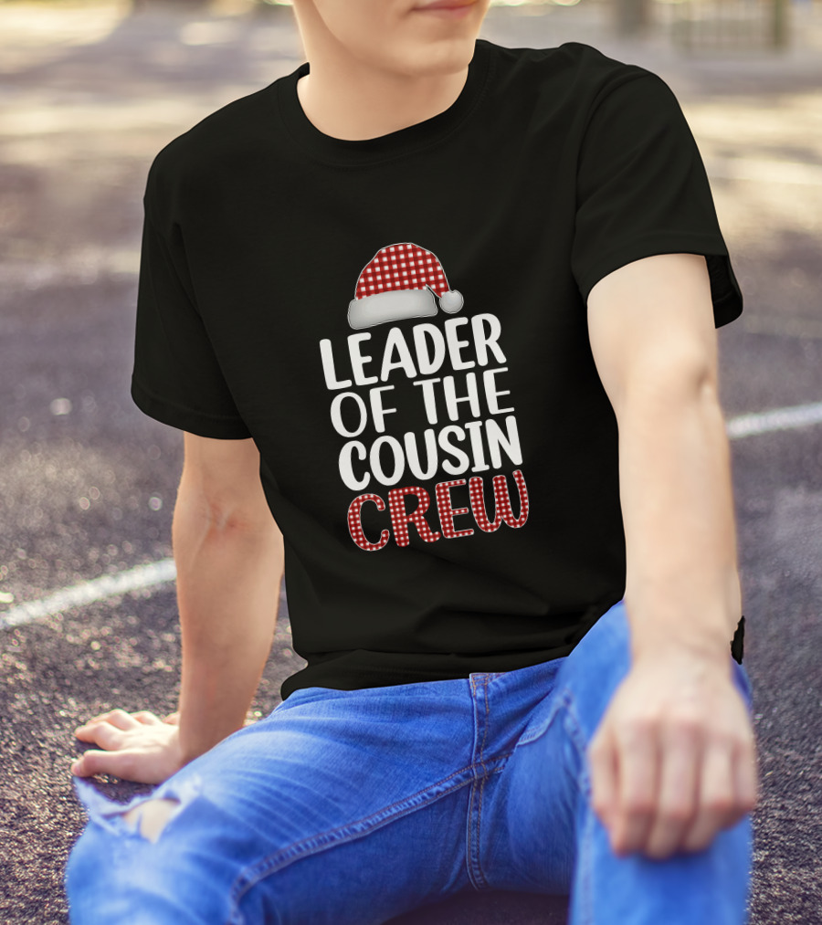 Leader Of The Cousin Crew Christmas Santa Hat Plaid T-Shirt