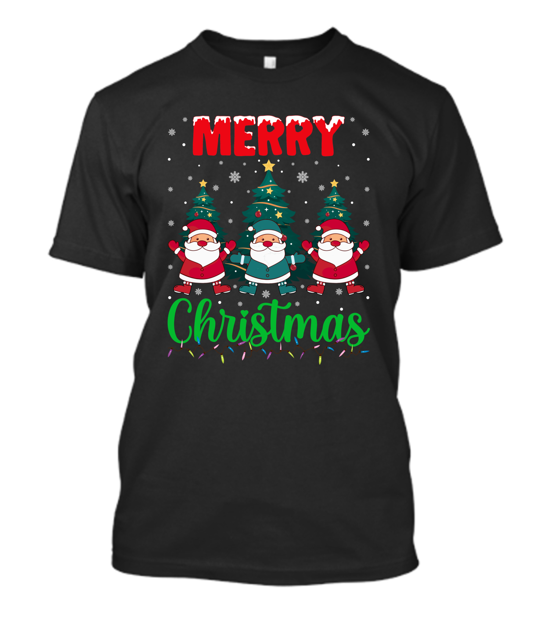 Merry Christmas Santa Gnome Snowflakes Trees Stars Lights T-Shirt