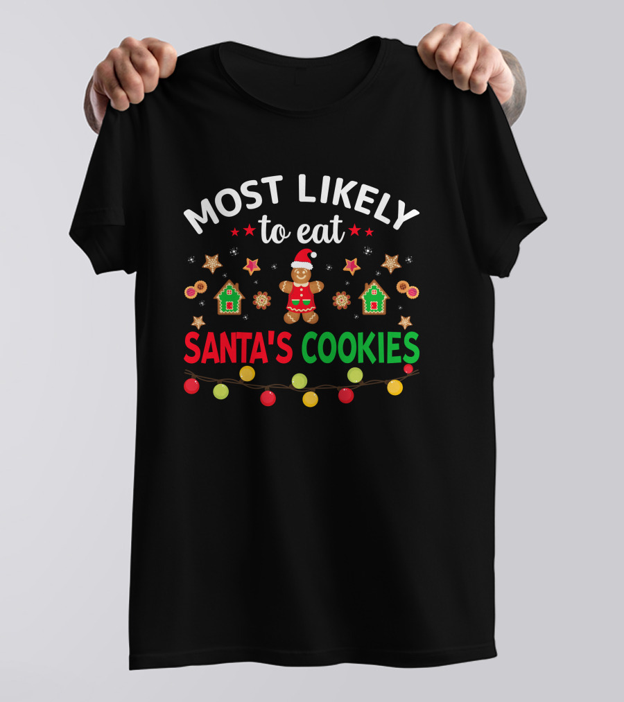 Most Likely To Eat Santa's Cookies Gingerbread Garland Christmas Lights T-Shirt
