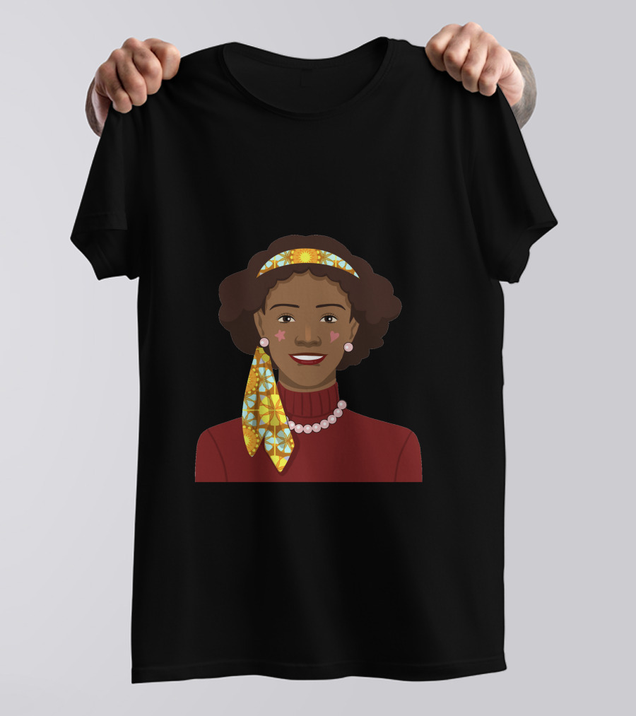 Black African Woman With Patterned Headband And Red T-Shirt
