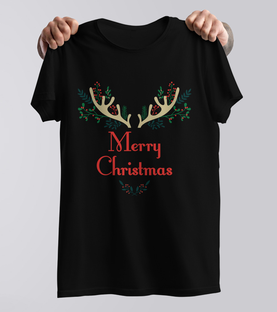 Merry Christmas Antlers Holiday Cheer T-Shirt