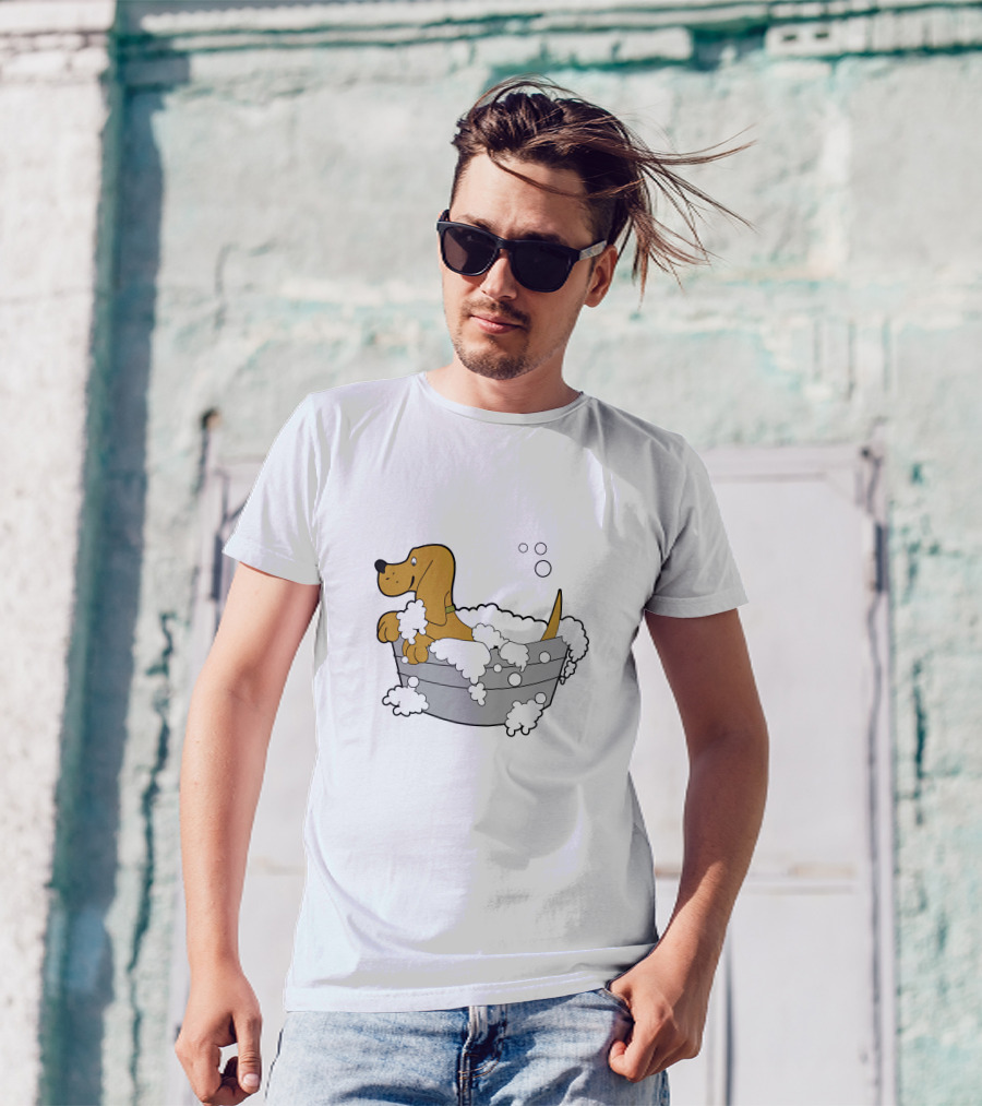 Bath Time Puppy In Bubble Tub Cartoon T-Shirt