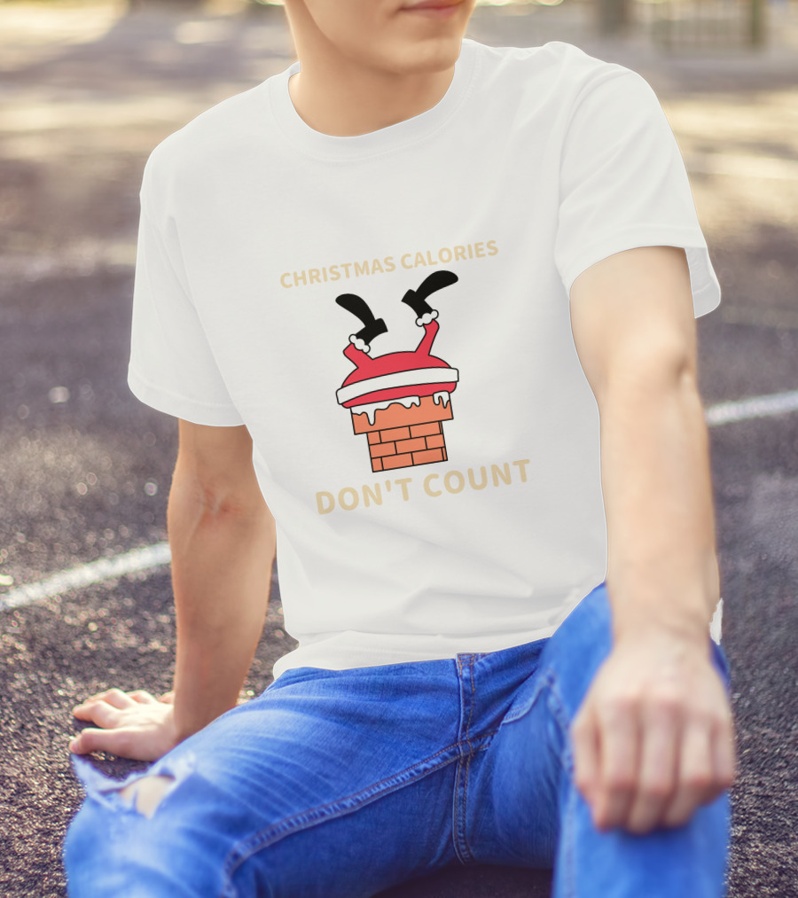 Christmas Calories Don't Count Santa Stuck In Chimney T-Shirt
