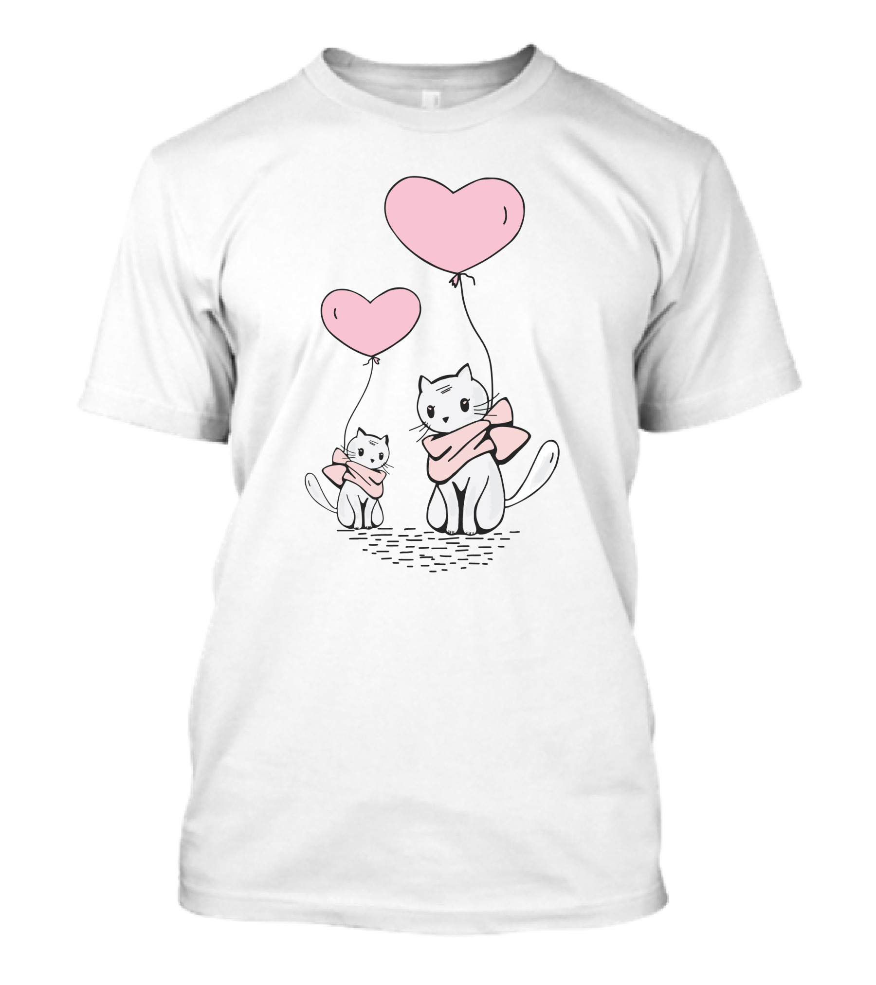 Cute Cat Mom And Daughter With Heart Balloons T-Shirt