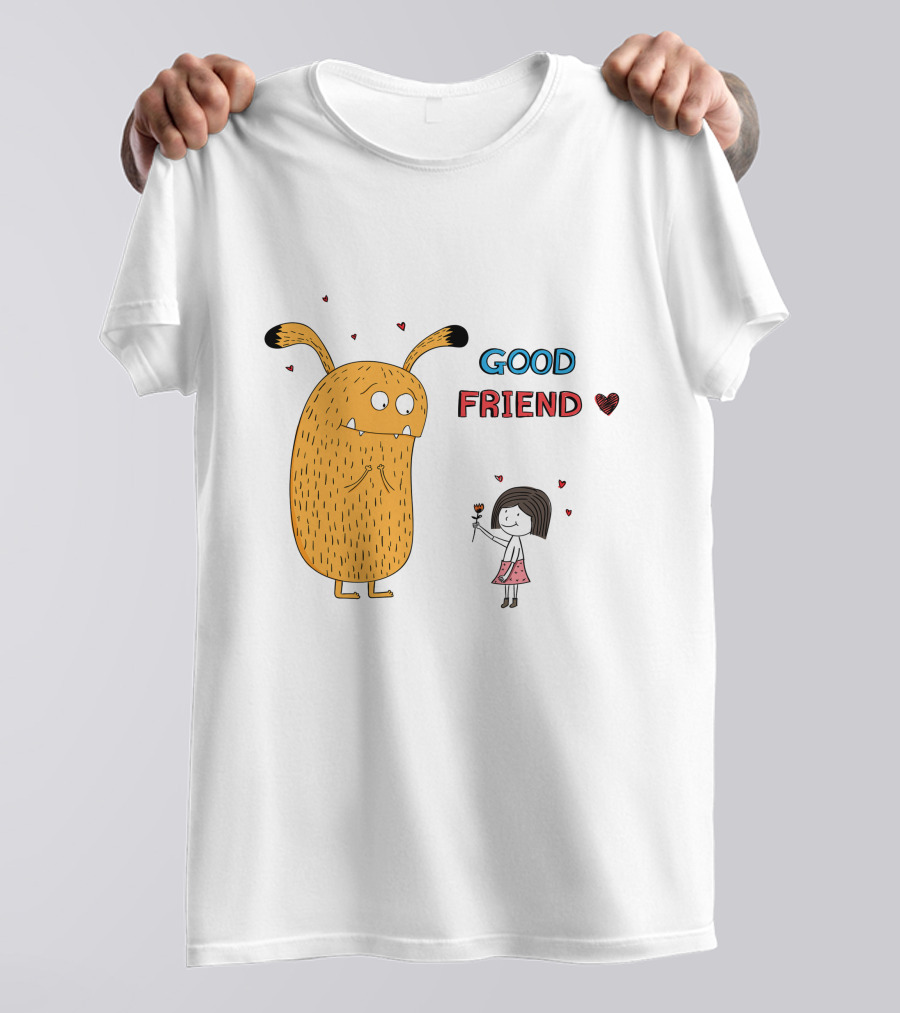 Good Friend Cute Monster And Girl With Hearts T-Shirt