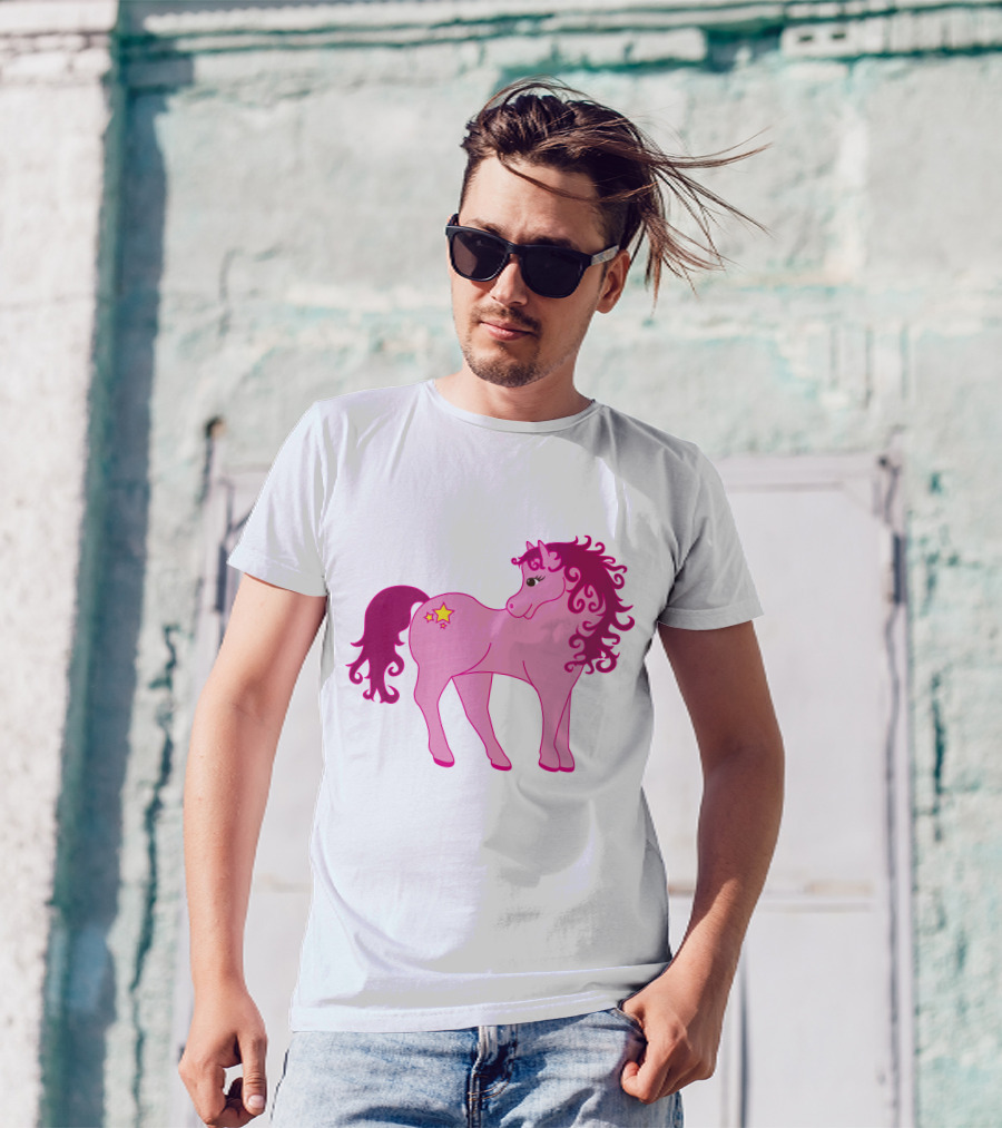 Cute Pink Pony With Curly Mane And Star Markings T-Shirt