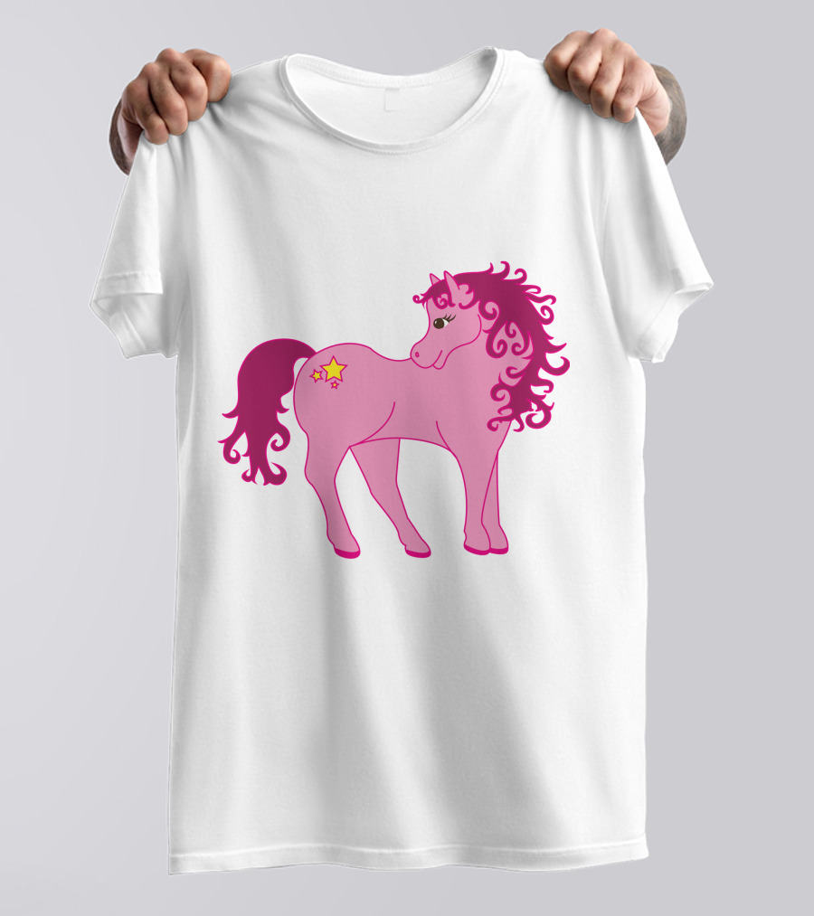 Cute Pink Pony With Curly Mane And Star Markings T-Shirt