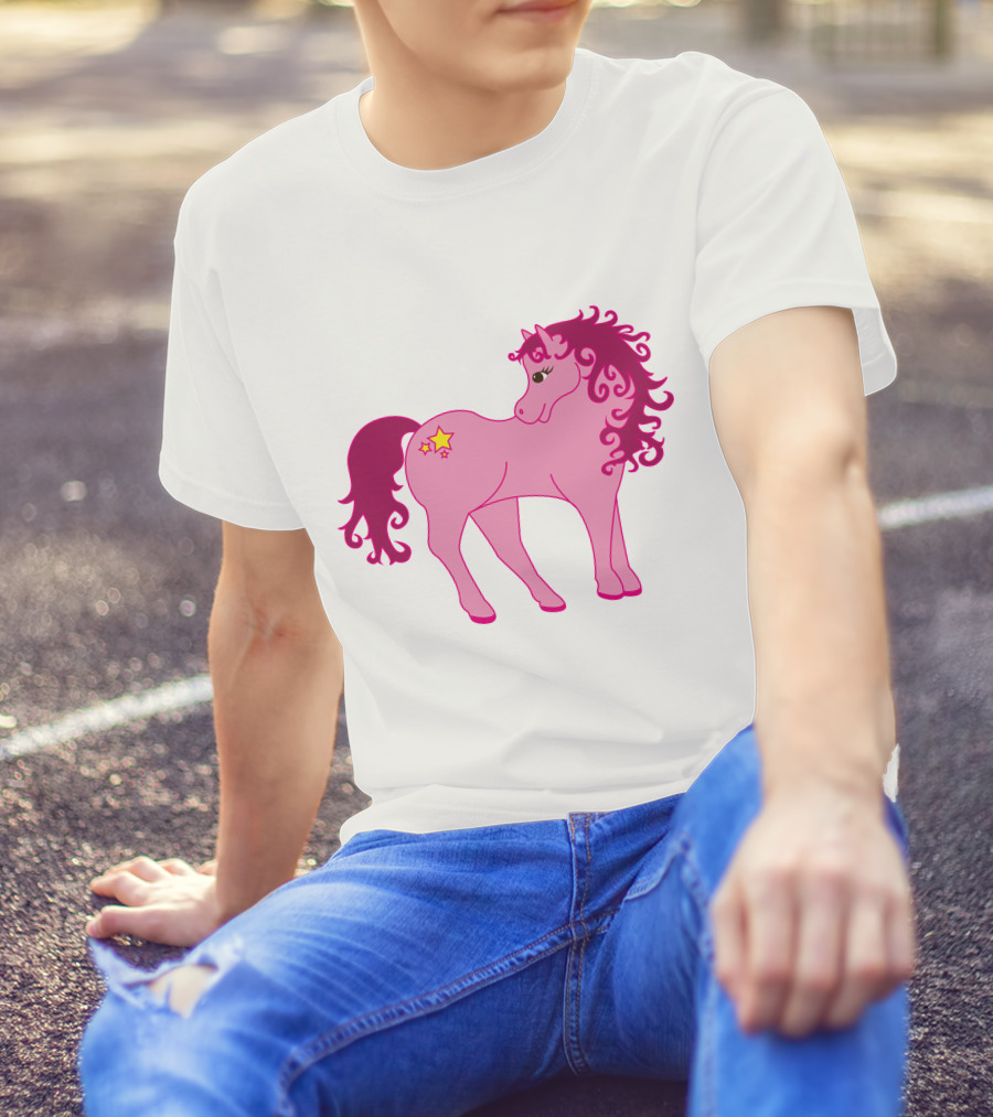 Cute Pink Pony With Curly Mane And Star Markings T-Shirt
