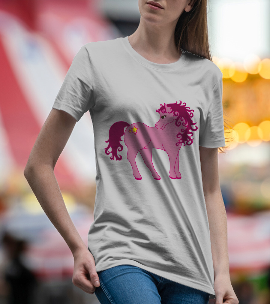 Cute Pink Pony With Curly Mane And Star Markings T-Shirt