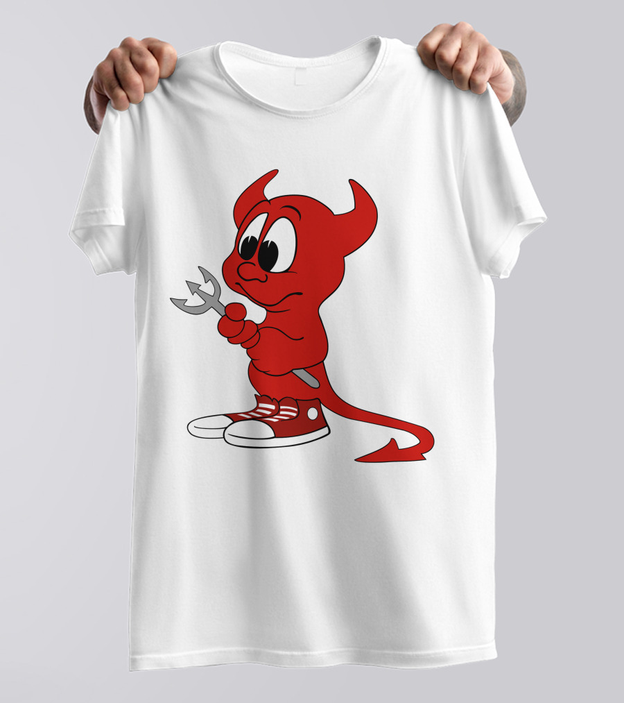 Devil In Sneakers Holding Pitch Fork Cartoon T-Shirt
