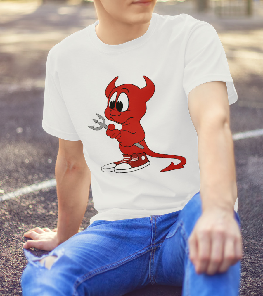 Devil In Sneakers Holding Pitch Fork Cartoon T-Shirt