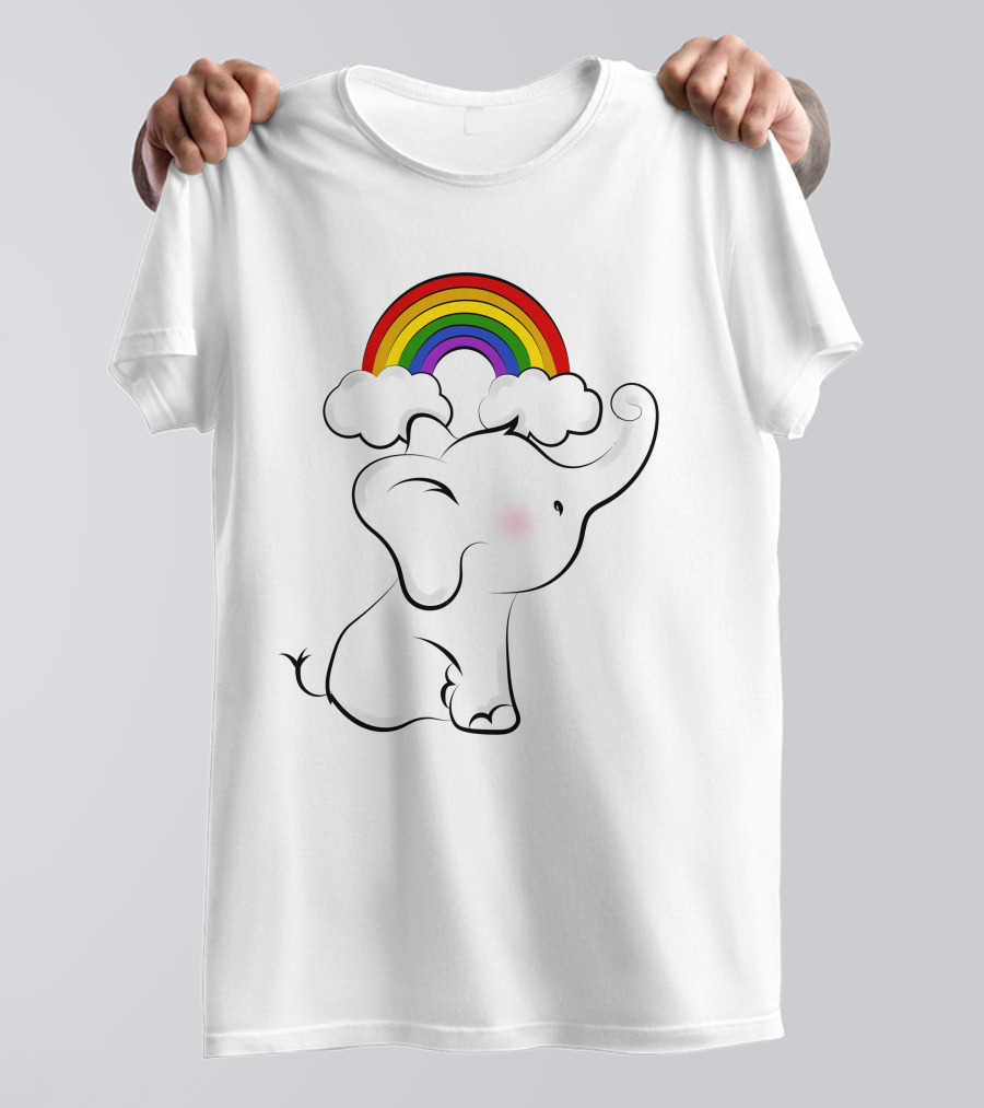Elephants Love Rainbows Colorful Clouds Cute T-Shirt