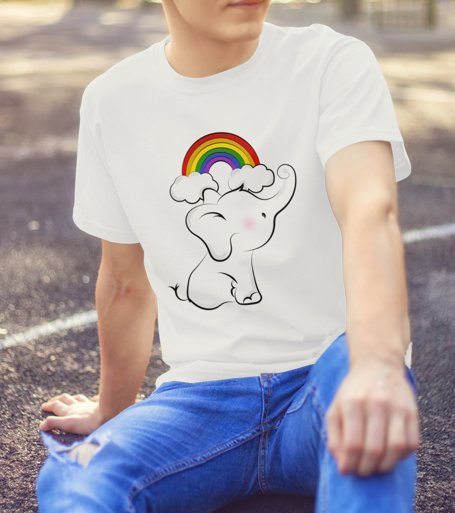 Elephants Love Rainbows Colorful Clouds Cute T-Shirt