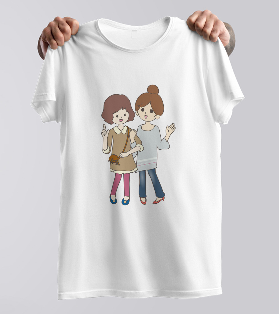Happy Best Friends Cute Cartoon Style Duo With Bag T-Shirt