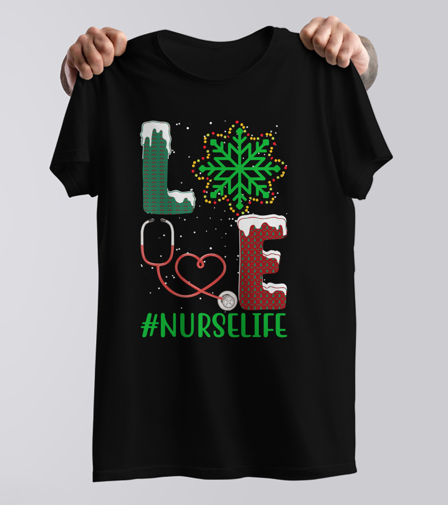 Love Christmas Snowflake Stethoscope #NURSELIFE T-Shirt