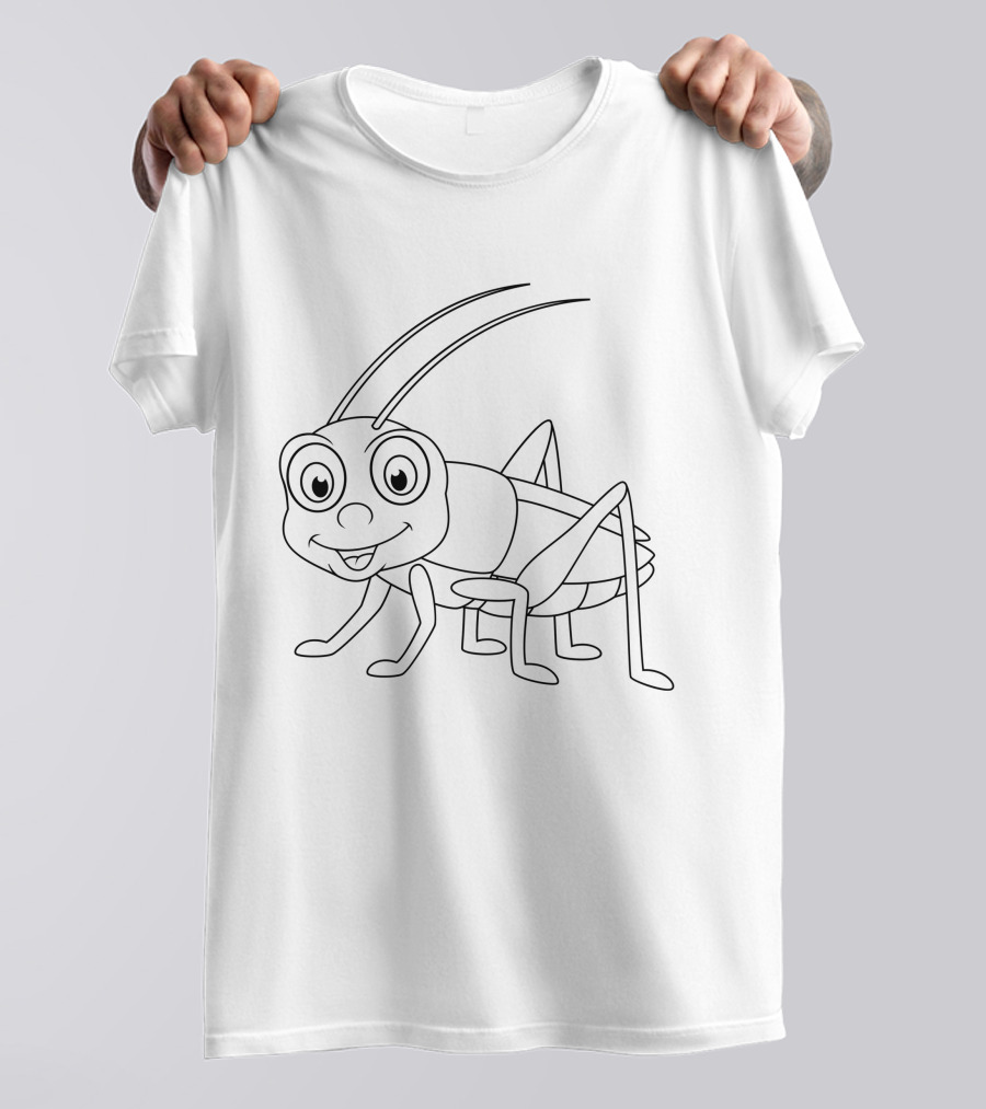 Cartoon Cricket Coloring Insect Black And White Drawing T-Shirt