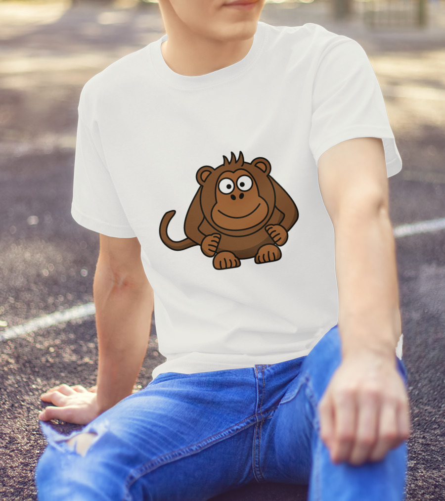 Cartoon Monkey Illustration Brown Playful Character T-Shirt