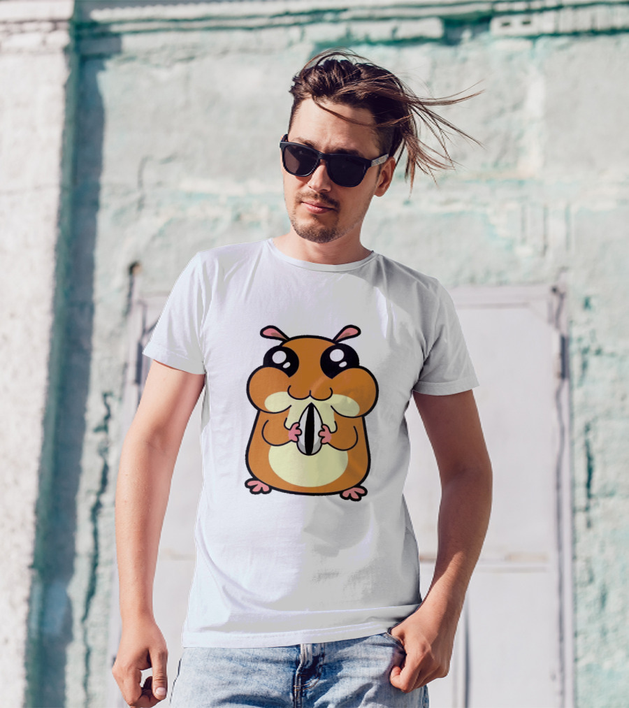 Hamster Eating Sunflower Seed Cartoon Character T-Shirt