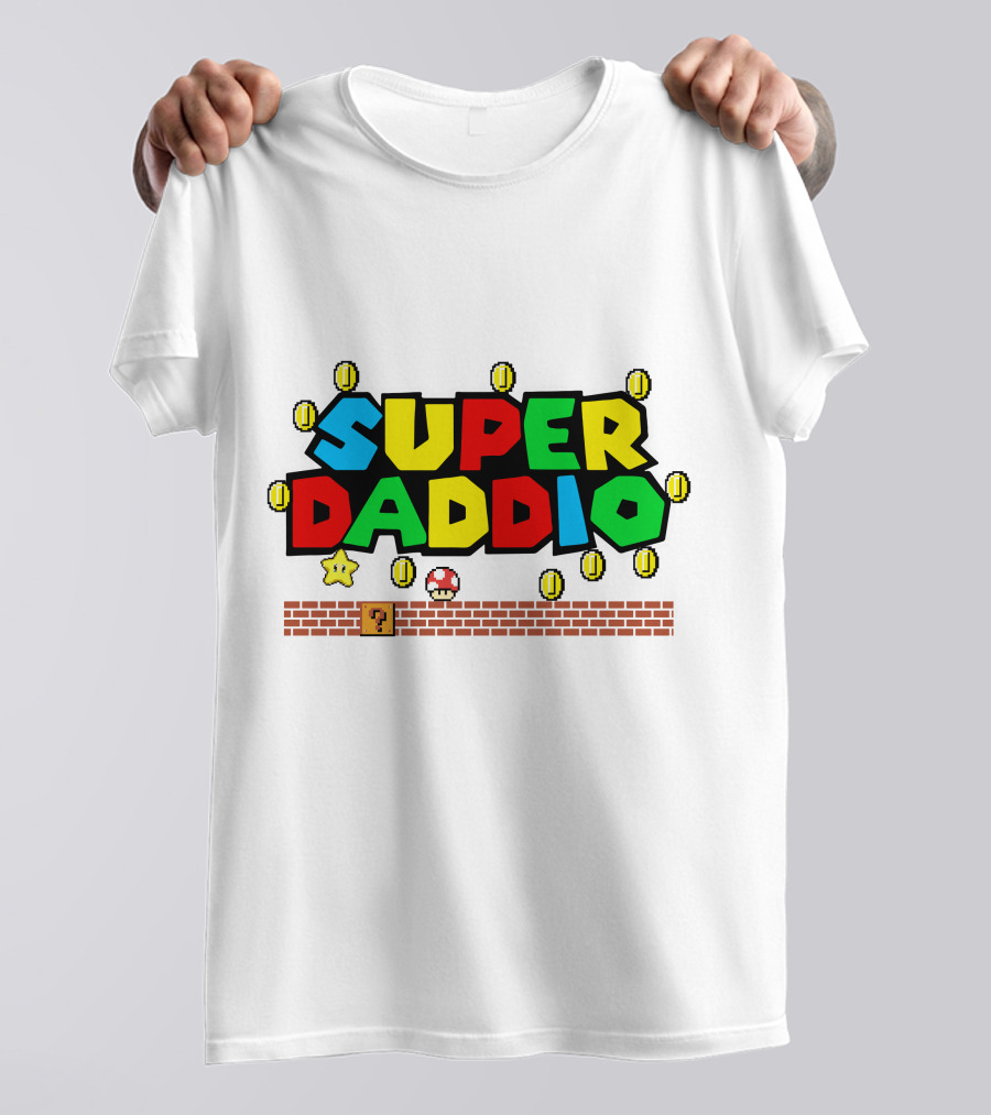 Fathers Day Super Daddio Nintendo Mario Parody Coins Bricks Star T-Shirt