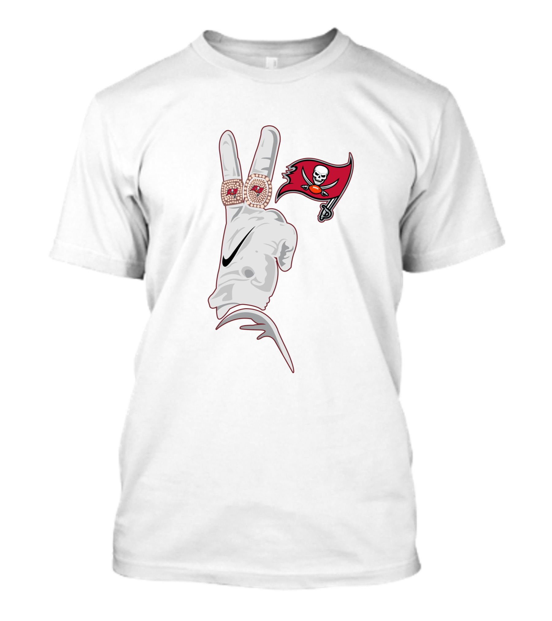 Red Tampa Bay Buccaneers Peace Sign With Logo And Rings T-Shirt