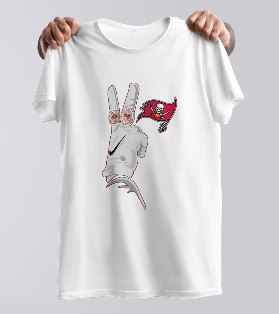 Red Tampa Bay Buccaneers Peace Sign With Logo And Rings T-Shirt